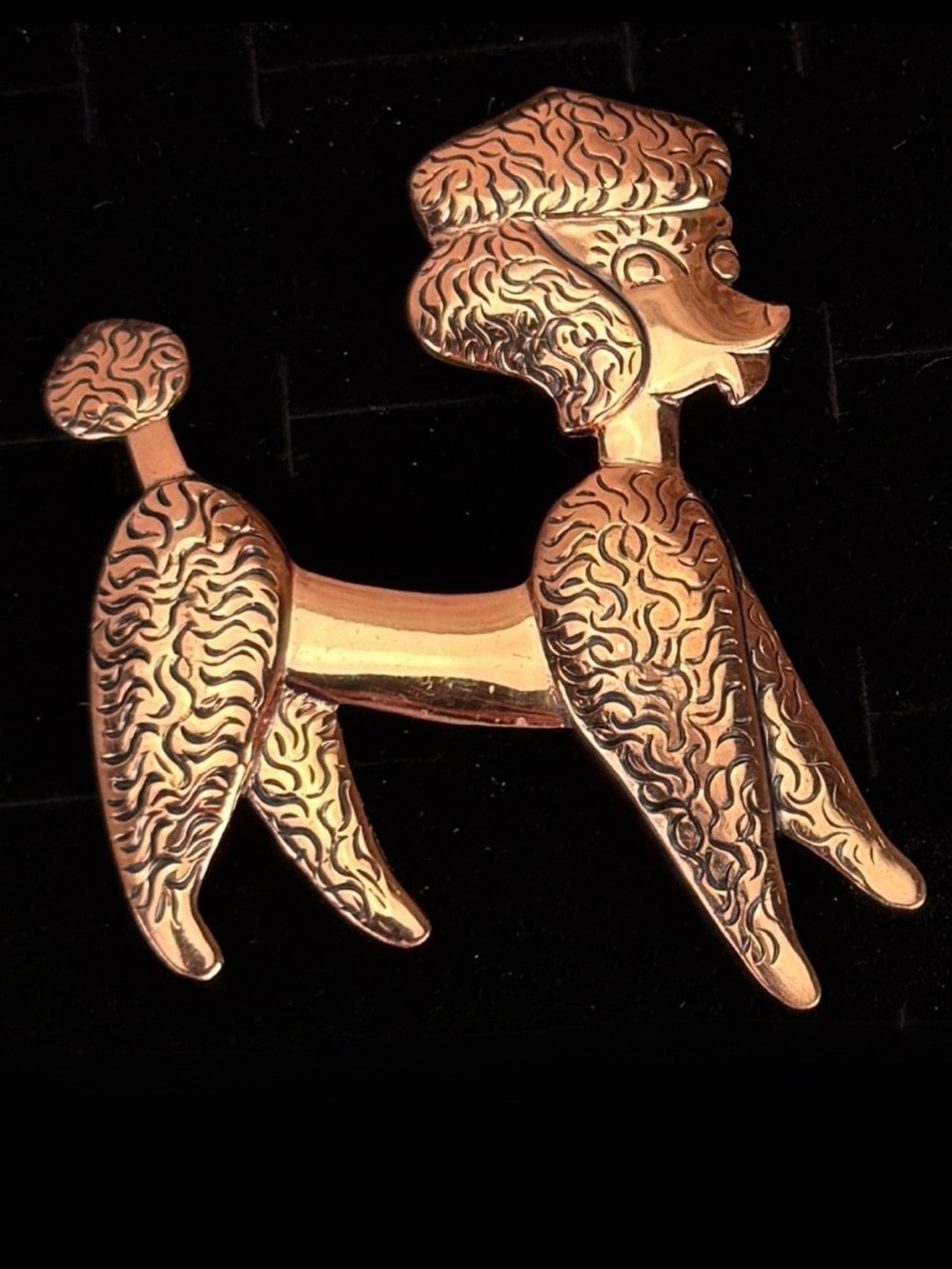 Vintage Etched Copper Poodle Dog Brooch Pin